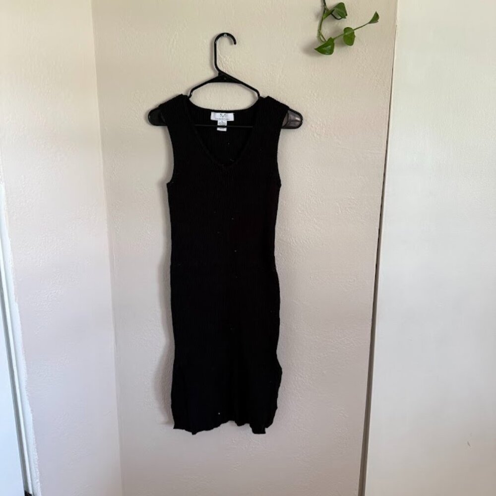 Magaschoni Sweater Dress Womens XL Black Knit Sleeveless V-Neck Bodycon